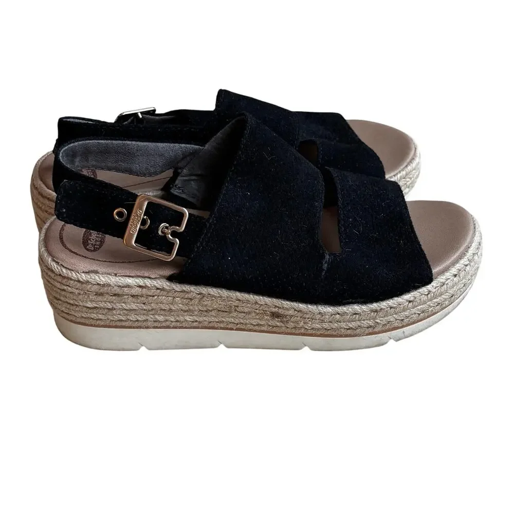 Dr Scholl’s black canvas espadrille platforms sandals strappy casual shoes